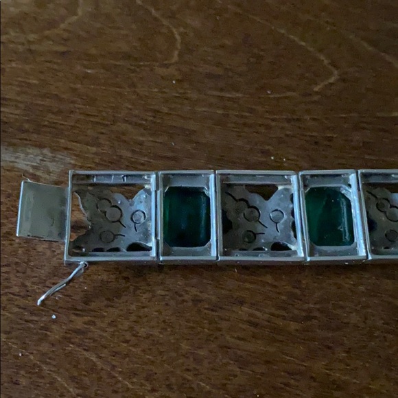 Sterling S green white stone vintage bracelet - Picture 2 of 6